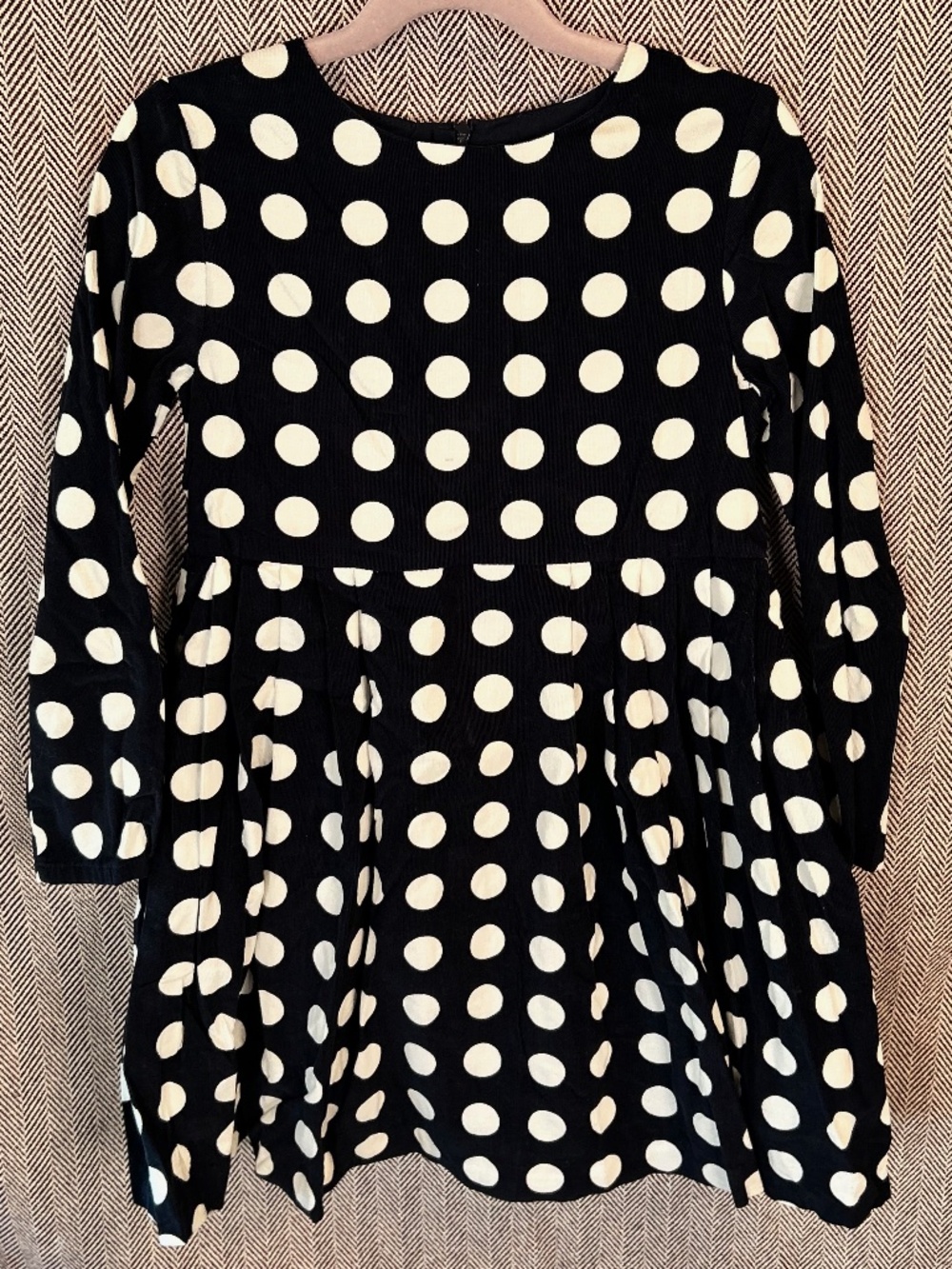Jacadi Navy and White Polka Dot Velvet Dress